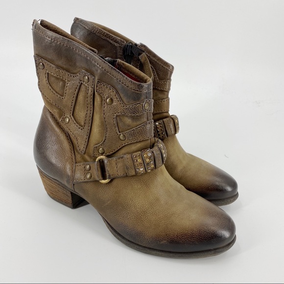 MJUS leather moto ankle booties distressed look - Picture 2 of 8